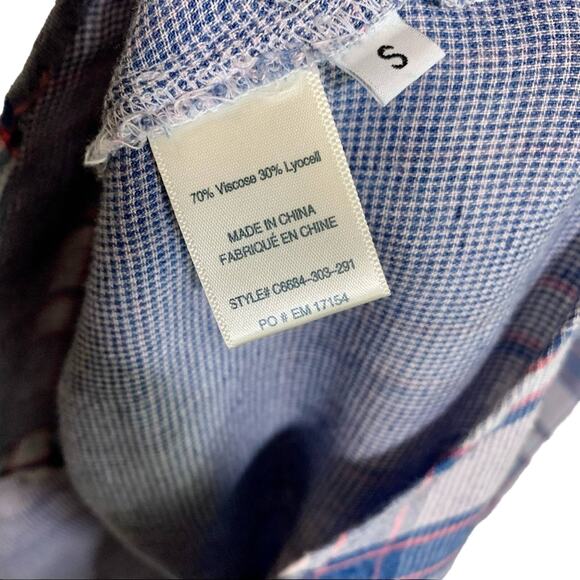 Cloth & Stone Plaid Sleeveless Button Down Collared Mini Shirt Dress Blue Small - Picture 7 of 8